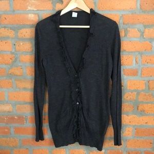 J. Crew Gray Ruffle Button Down Sweater